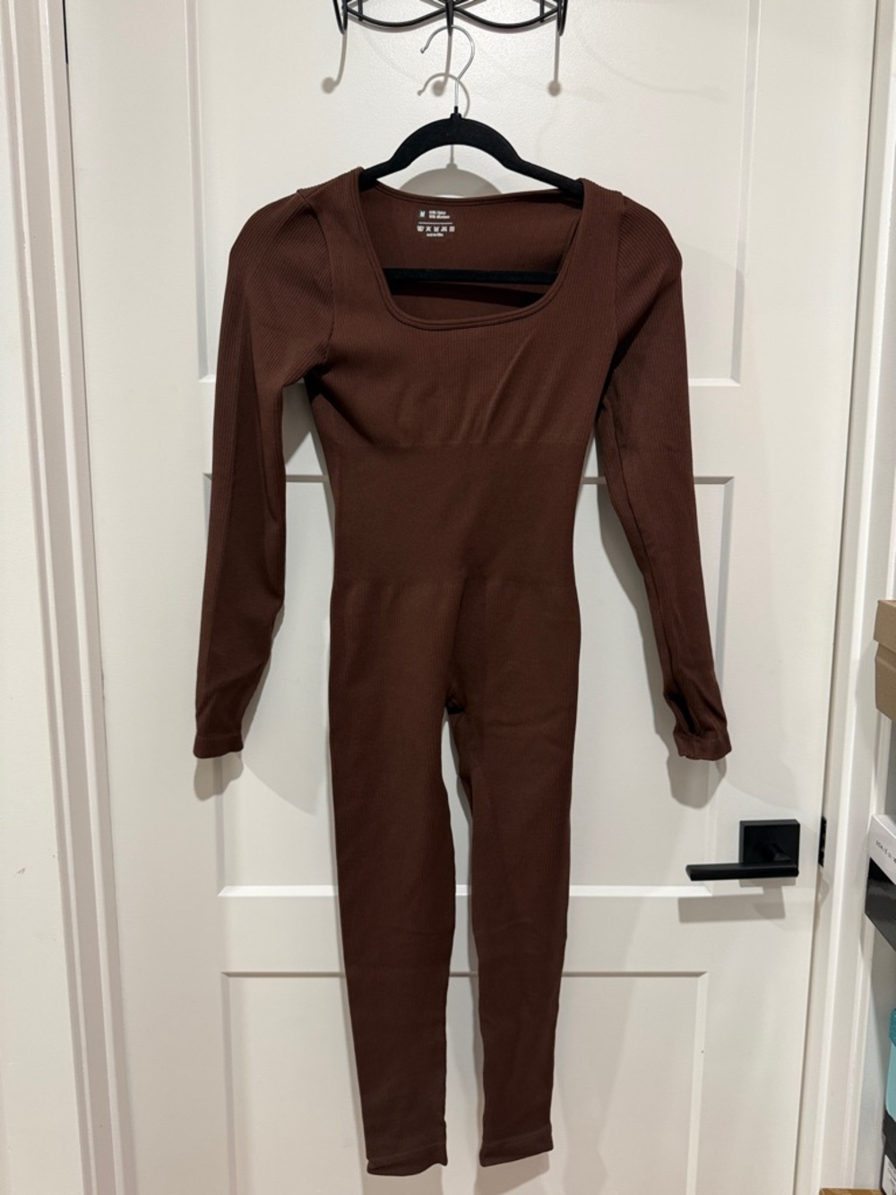 Ribbed Long-Sleeve Brown Jumpsuit